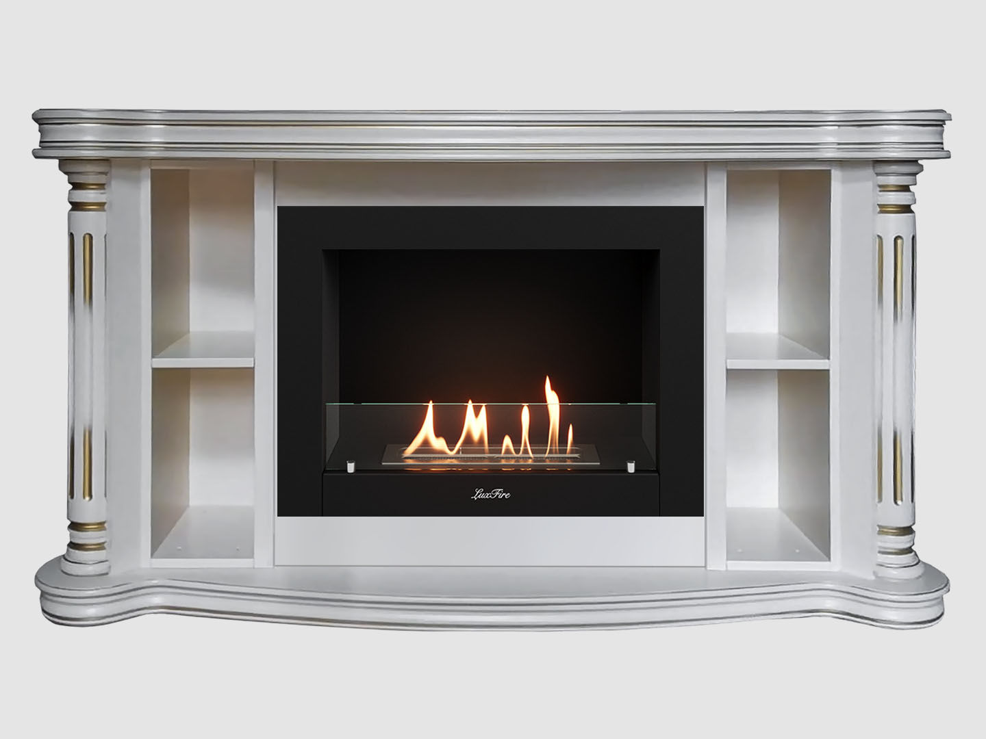 Каминный портал МДФ "Романс 1500" с биокамином Lux Fire "Фаер Бокс 2-33" (белый) по цене 108 100 руб.