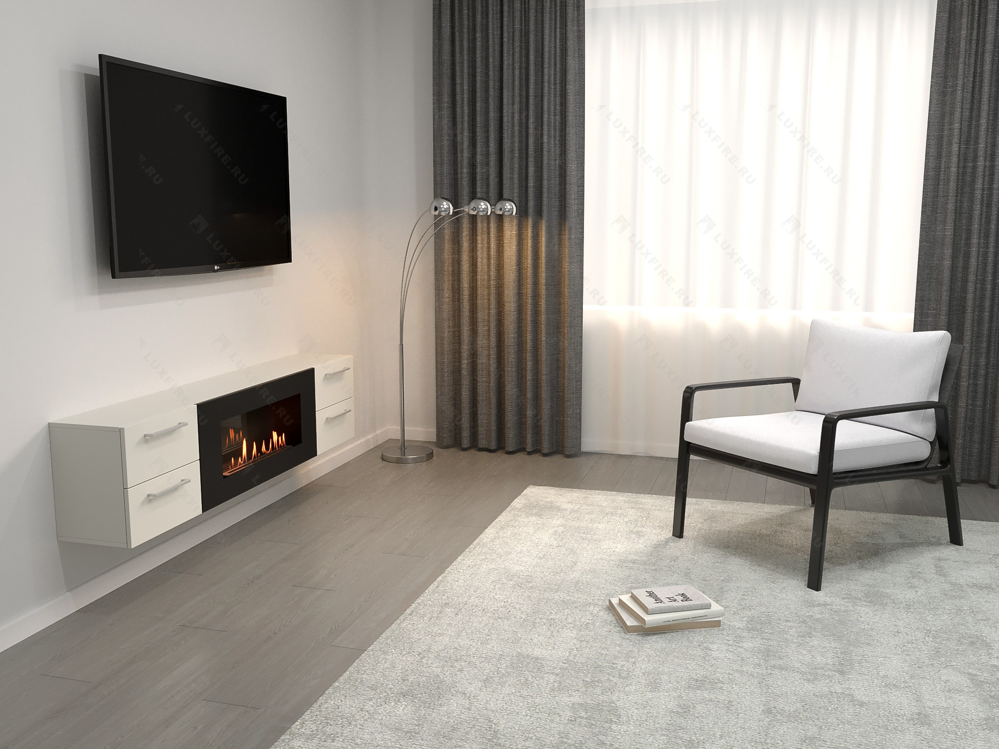 Тумба ТВ Lux Fire "Нева" настенная 1700 матовая, белая с биокамином 900 Тумба ТВ Lux Fire "Нева" настенная 1700 матовая, белая с биокамином 900 по цене 99 070 руб.