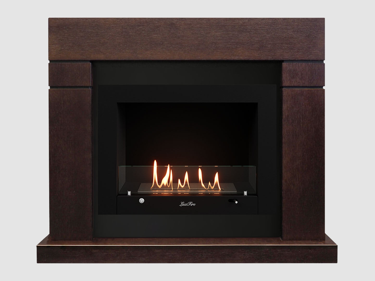 Каминный портал МДФ "Тоби 1300" с биокамином Lux Fire "Фаер Бокс 3-33" (темный орех) по цене 110 600 руб.
