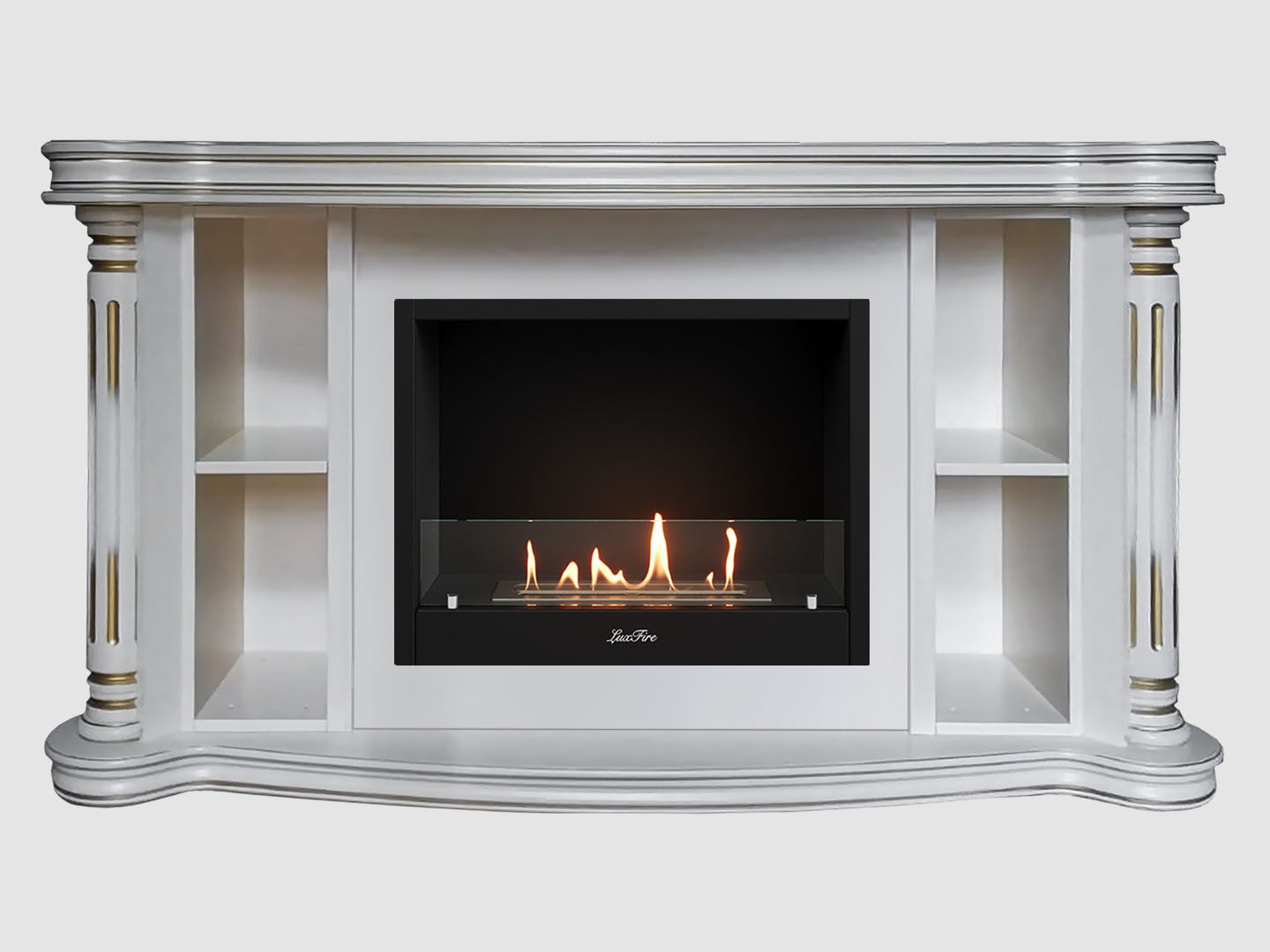 Каминный портал МДФ "Романс 1300" с биокамином Lux Fire "Фаер Бокс 1-30" (белый) по цене 91 400 руб.