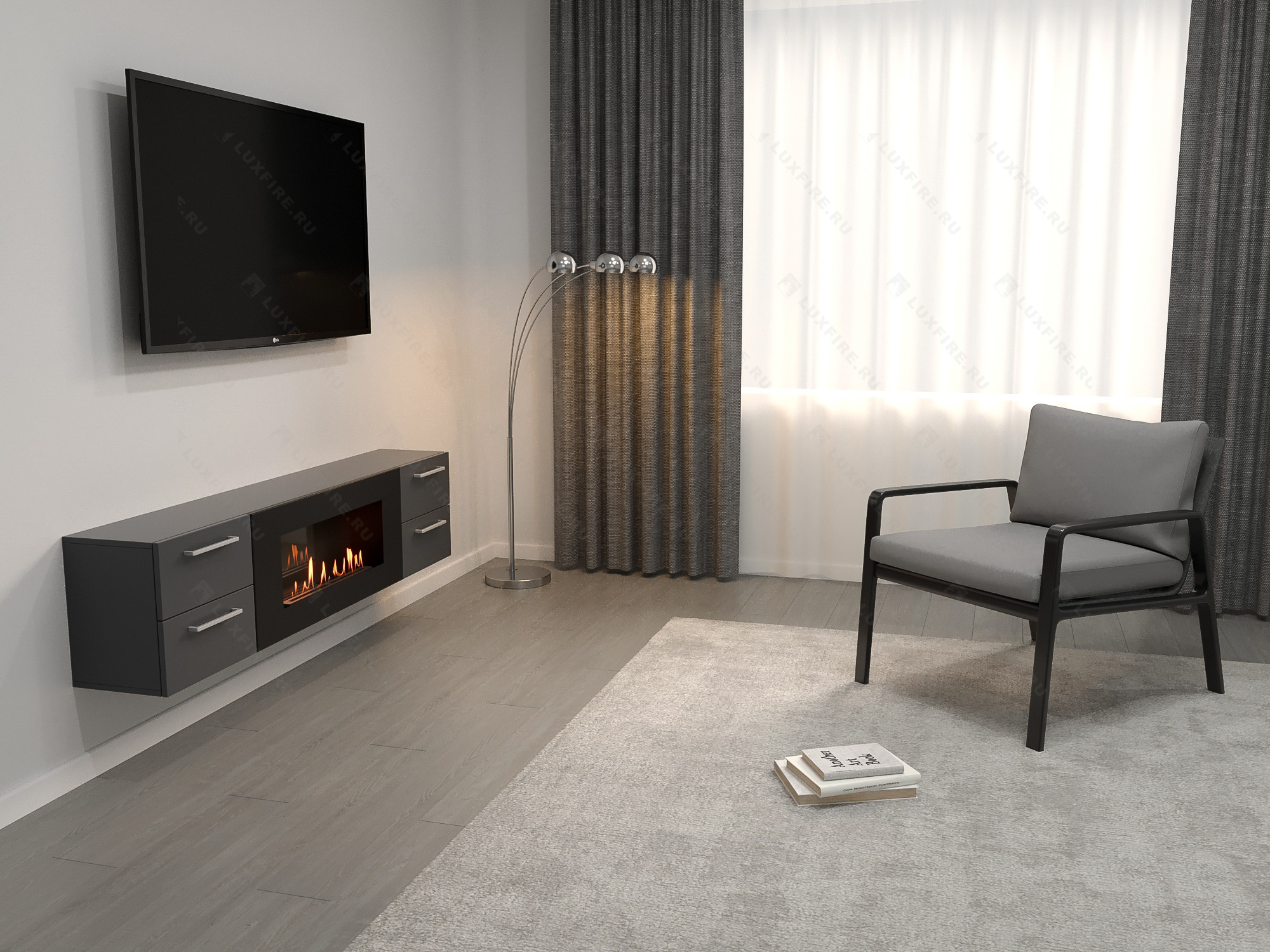 Тумба ТВ Lux Fire "Нева" настенная 1700 матовая, графит с биокамином 900 Тумба ТВ Lux Fire "Нева" настенная 1700 матовая, графит с биокамином 900 по цене 99 070 руб.